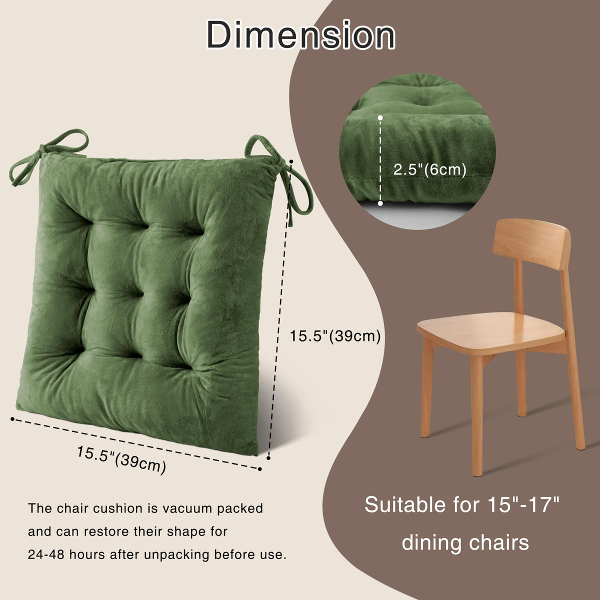 OVOV green chair cushion with non-slip straps preventing shifting during meals