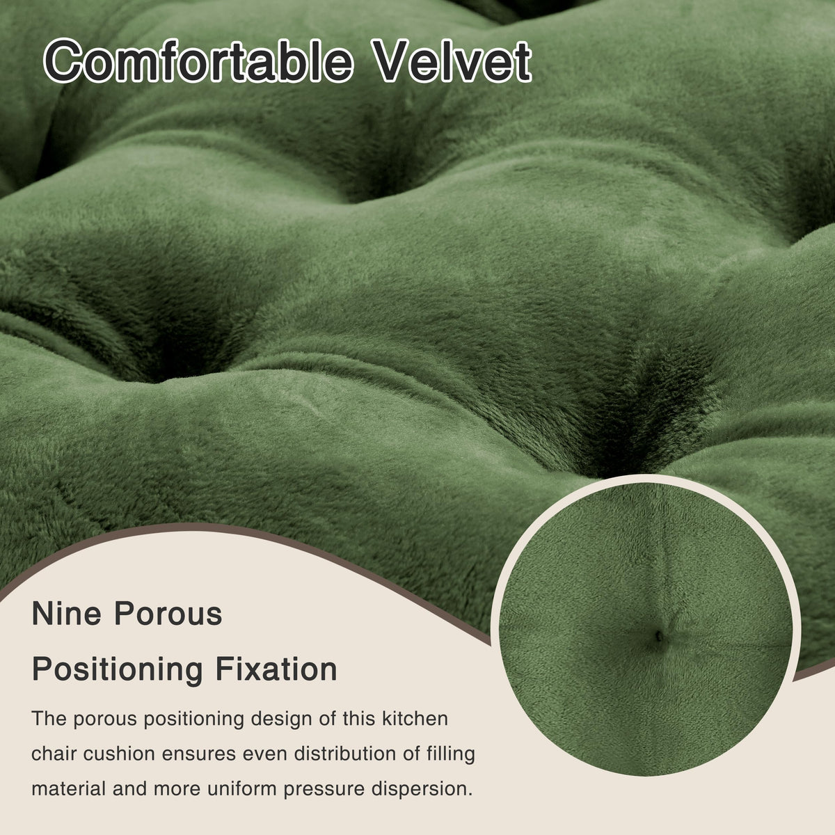 OVOV 15.5x15.5-inch square green cushion fitting most chairs securely