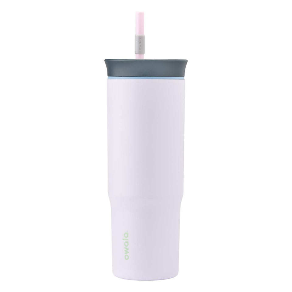 Owala 24 oz stainless steel tumbler with triple-layer insulation stays cold or hot longer.