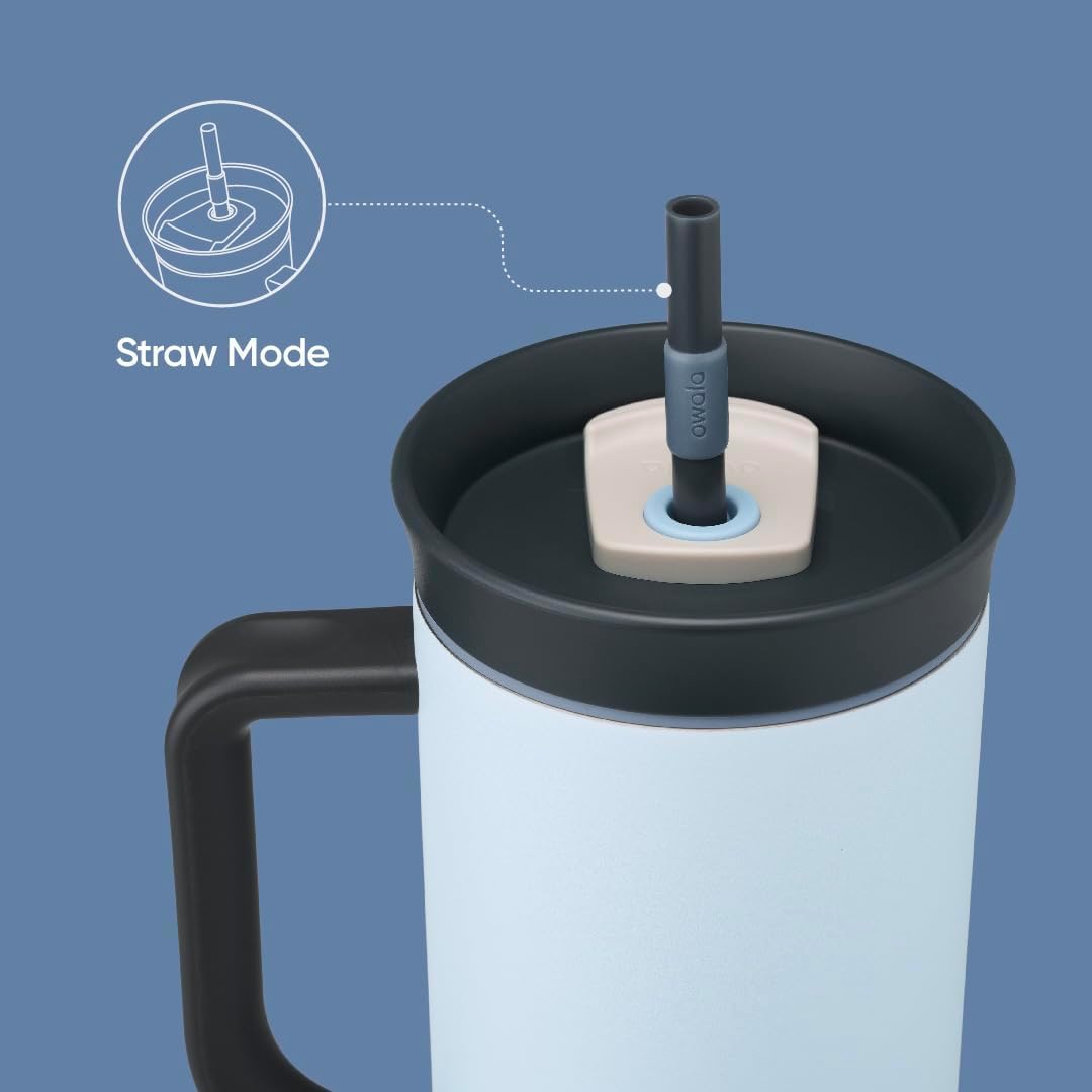 Owala 40oz tumbler blue wide opening for easy cleaning and ice addition
