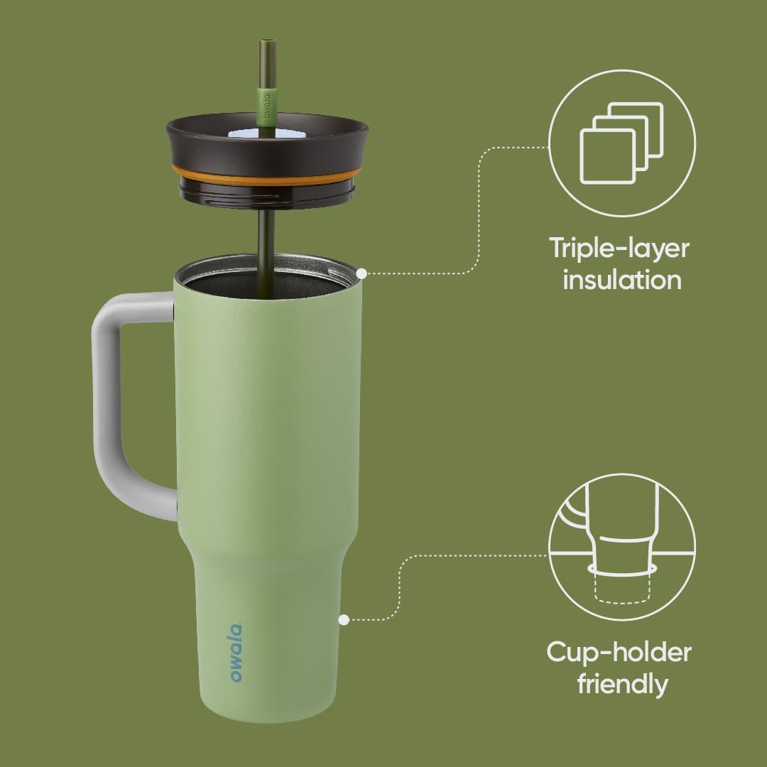 Owala tumbler with removable straw for convenient sipping on the go.
