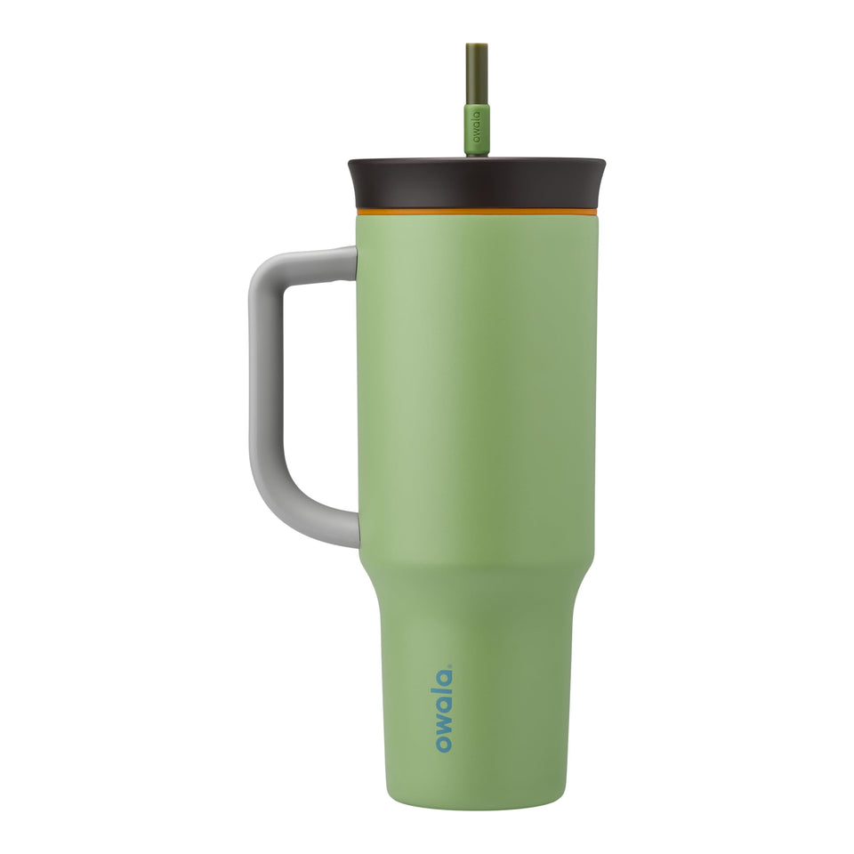 Owala 40oz tumbler with spill-resistant lid for mess-free travel.