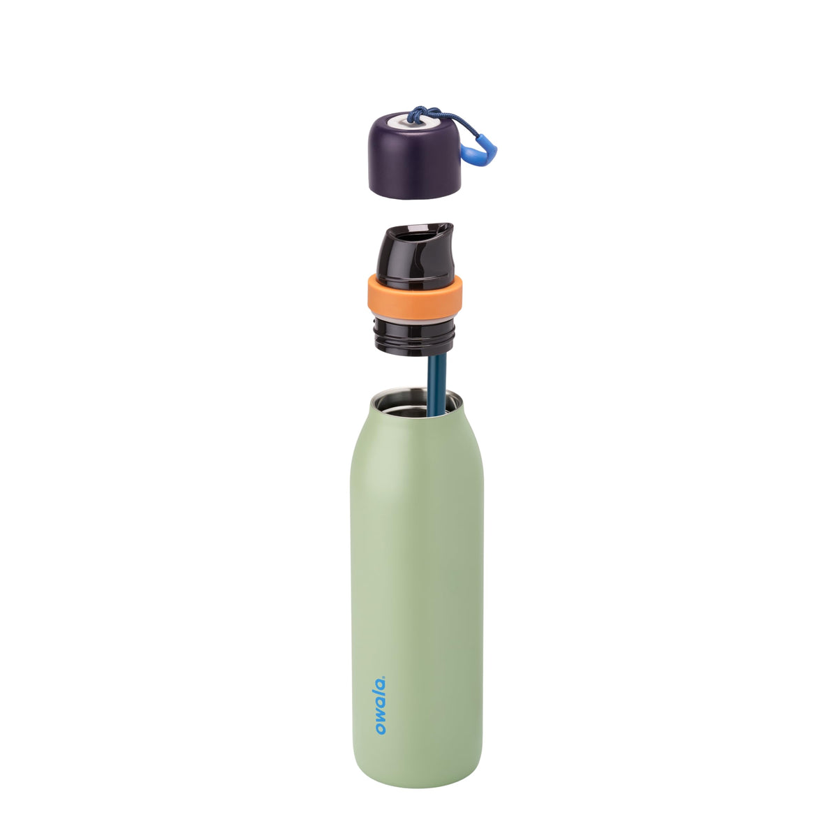 Owala FreeSip Twist blue-green camo bottle ready for outdoor adventures.