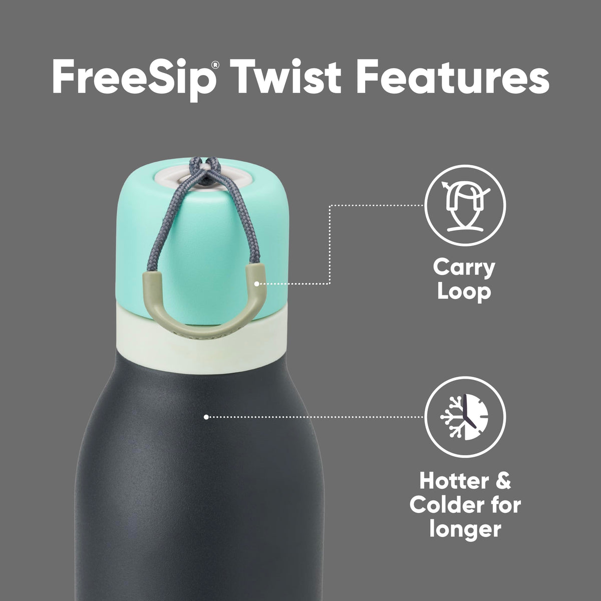 Owala FreeSip Twist built-in straw spout for upright sipping or swigging.