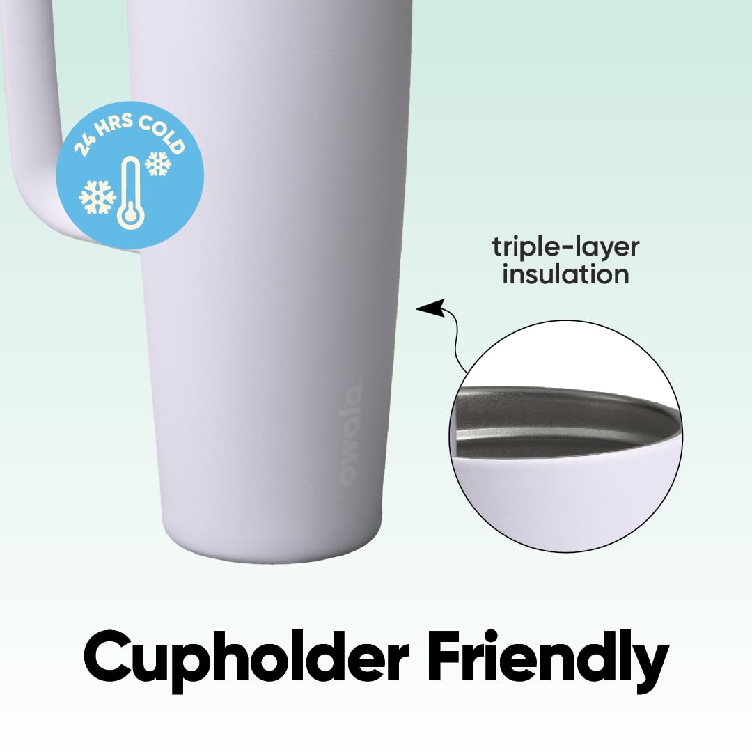 Owala FreeSip 30oz bottle side handle with lock for secure carry.