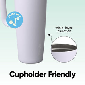 Owala FreeSip 30oz bottle side handle with lock for secure carry.