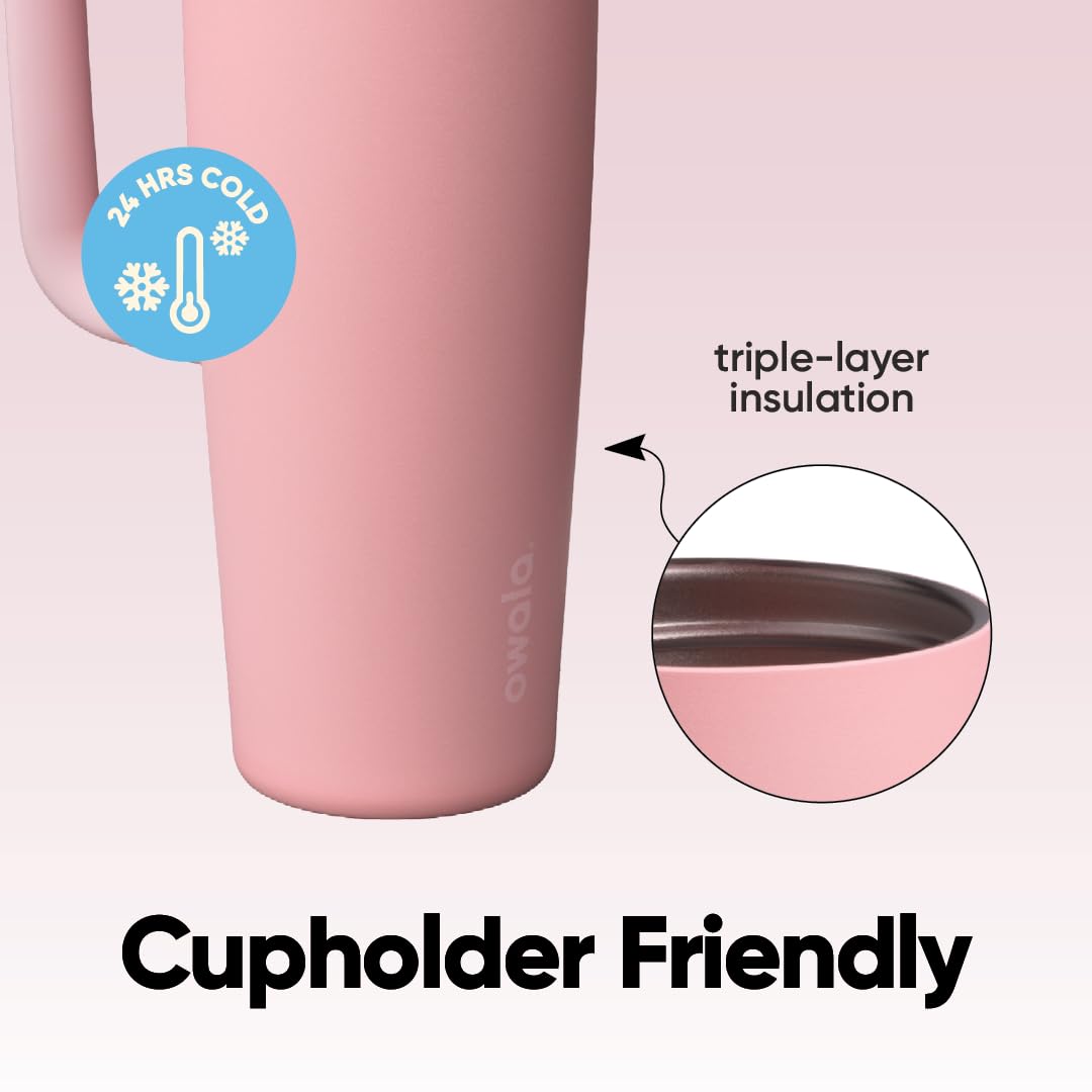 Owala FreeSip bottle wide-mouth opening for ice and easy cleaning.