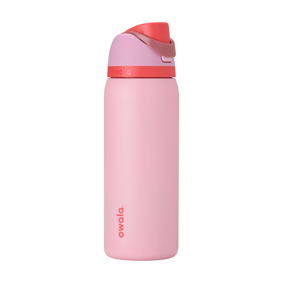 Owala FreeSip 32oz bottle in Pink Angel Food Cake, front view, ideal for on-the-go hydration.