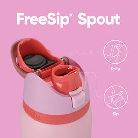 Owala FreeSip 32oz bottle in Pink Angel Food Cake, side view, great for workouts and travel.
