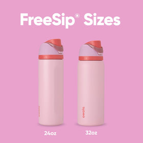 Owala FreeSip wide-mouth opening shown with ice and beverages.