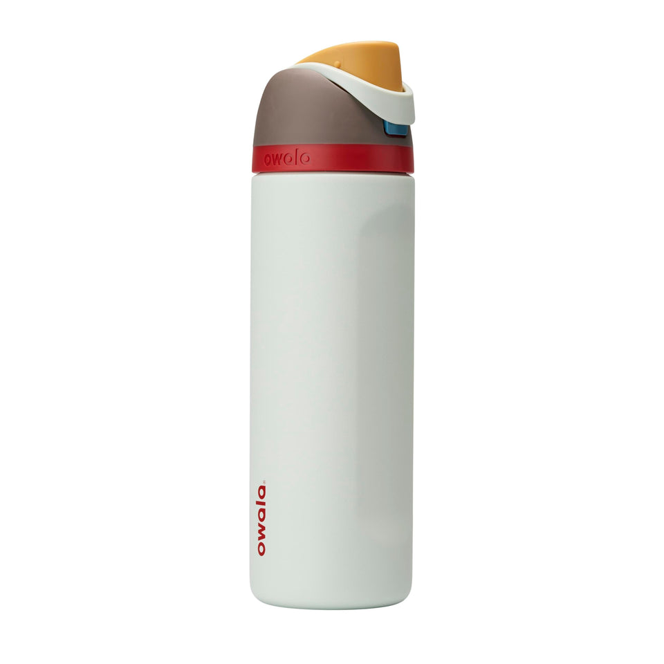 Owala FreeSip 32 oz insulated bottle with straw and locking lid for on-the-go hydration.