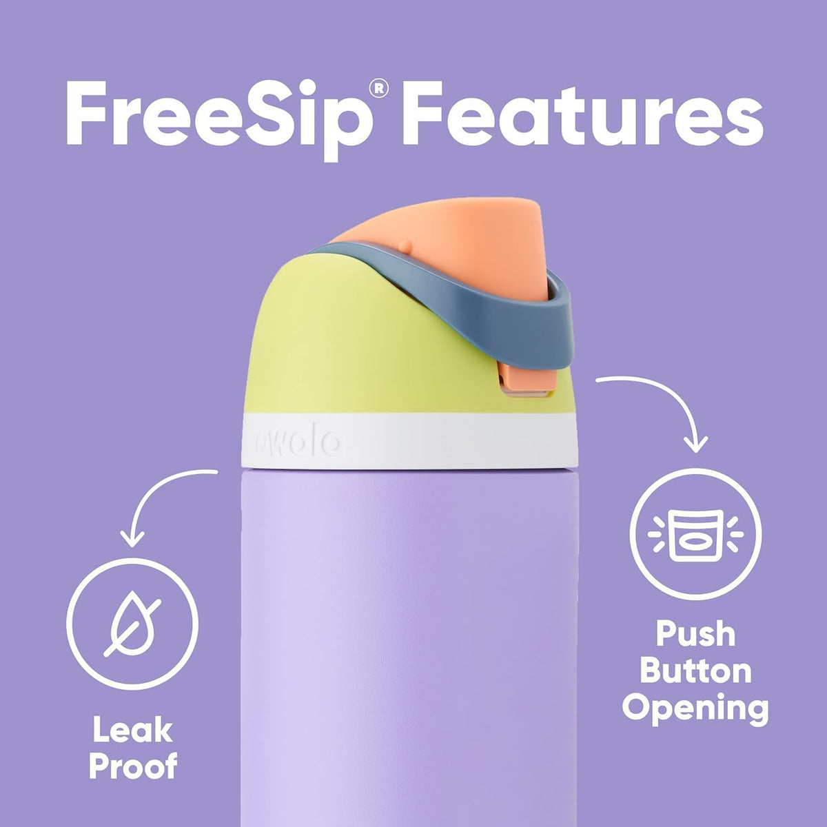 Owala FreeSip bottle with locking lid keeps spout clean during travel.