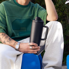 Owala FreeSip 40oz denim bottle cup-holder friendly base for travel