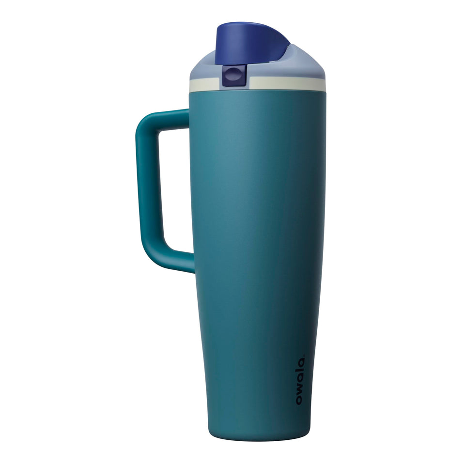 Owala FreeSip 40oz denim bottle with side handle for easy transport