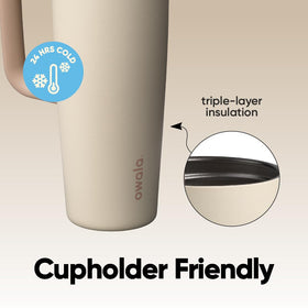 Owala FreeSip base fits cup holders for quick access in car or on desk.