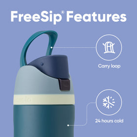 Owala FreeSip denim wide-mouth for ice and easy cleaning.