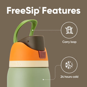 Owala FreeSip double-wall insulation on a stainless bottle