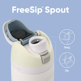 Owala FreeSip push-button lid with lock for secure transport.