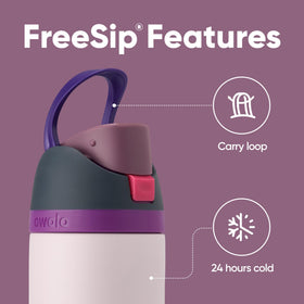 Owala FreeSip with push-button lid shows secure, spill-resistant design.