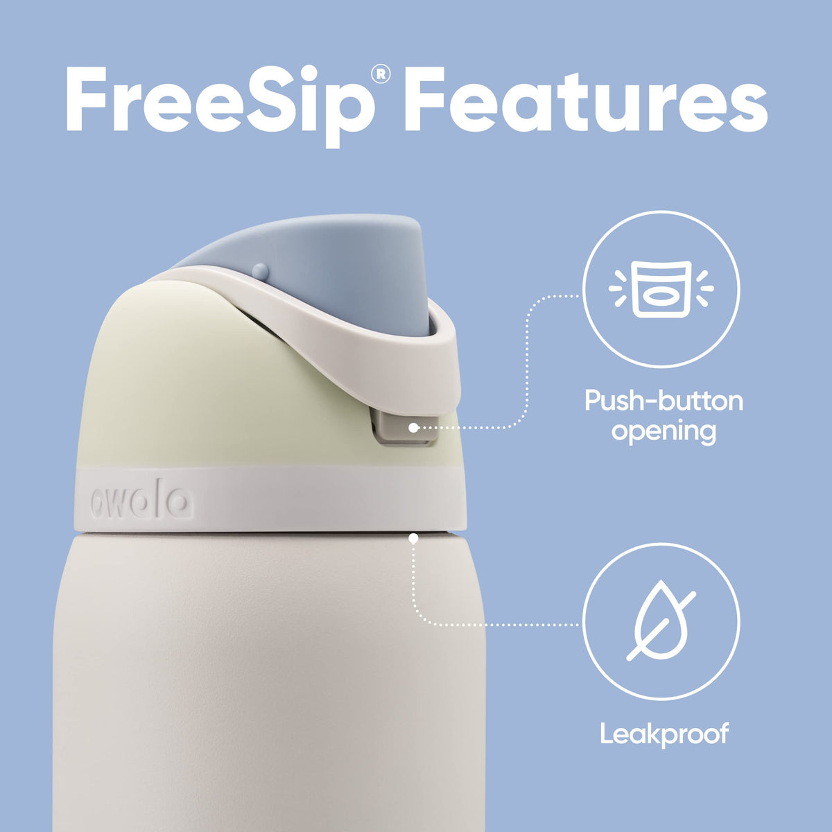 Owala FreeSip push-button lid with lock keeps spout clean while traveling