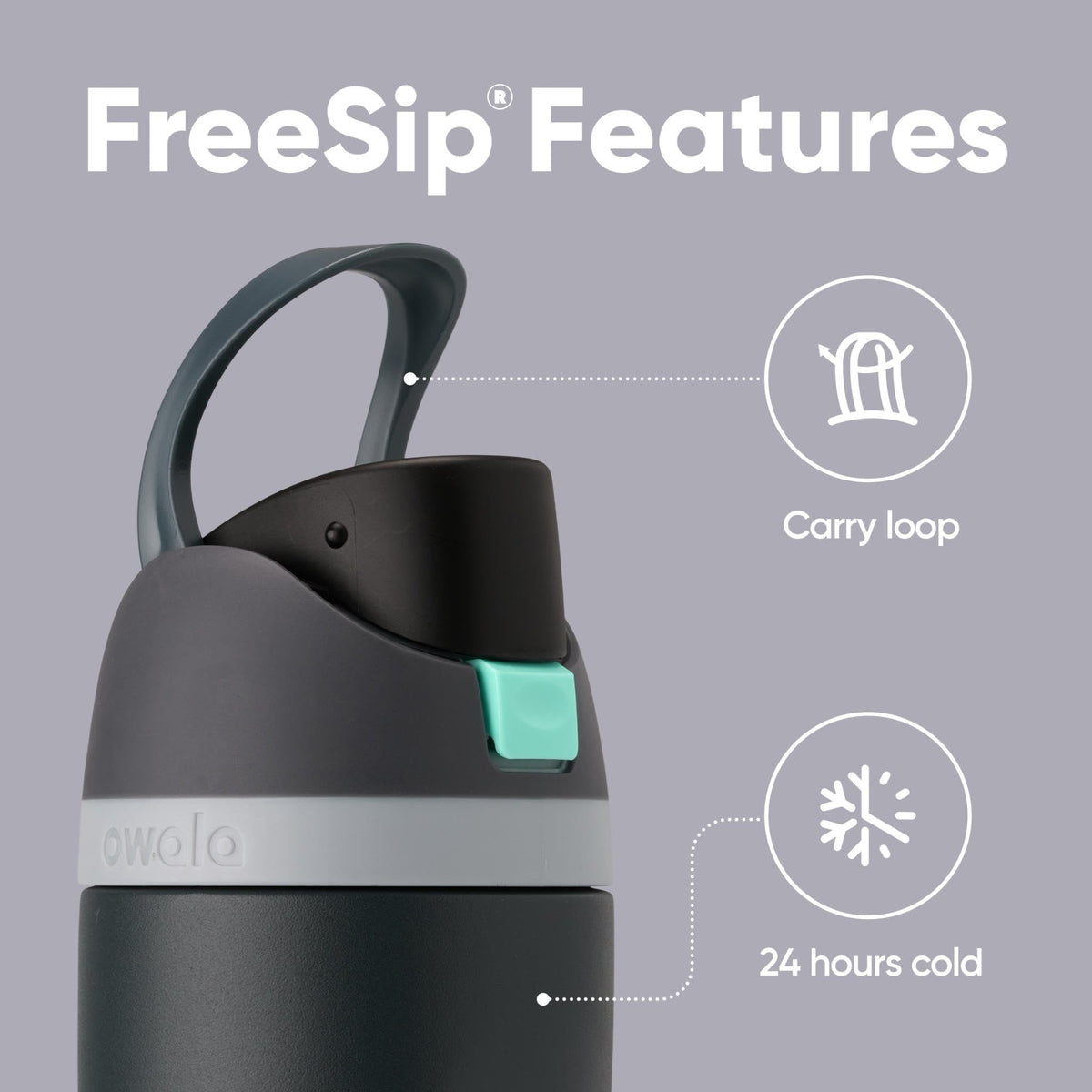Owala FreeSip bottle push-button lid locks to keep spout clean