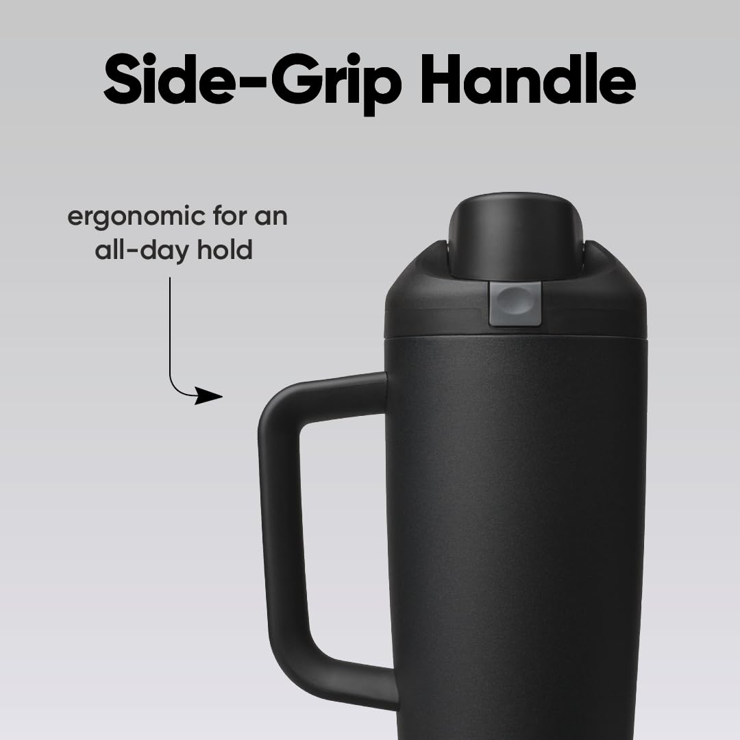 Owala FreeSip side handle offers secure carrying and steady grip.