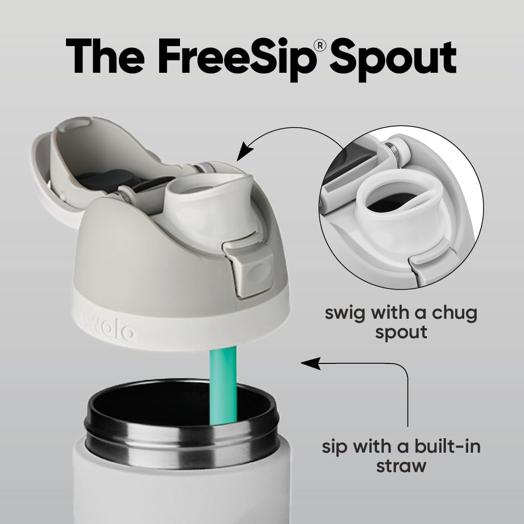 Owala FreeSip spout dual-use for upright sipping or tilting swig