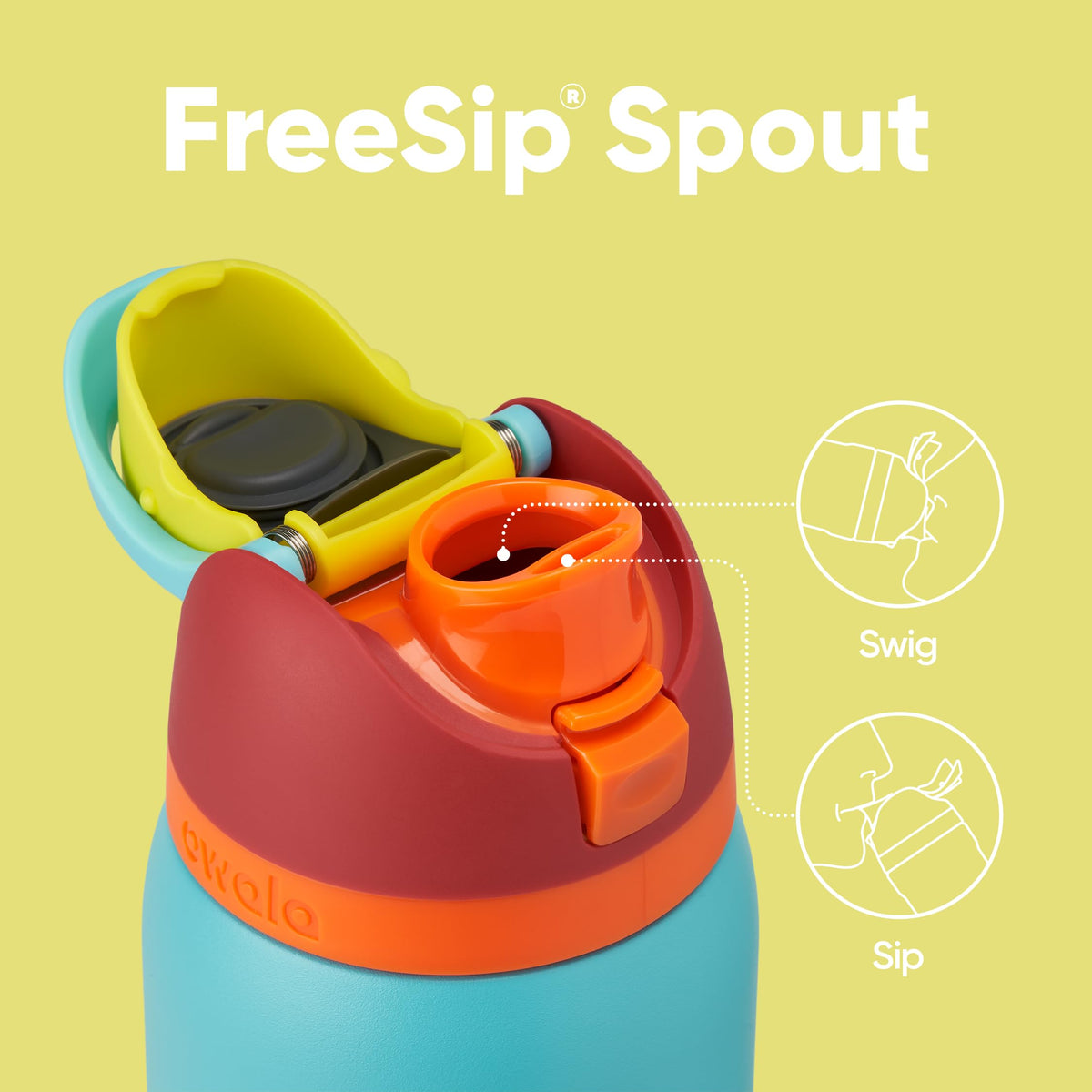Owala FreeSip spout in use enables two drinking styles on the go.