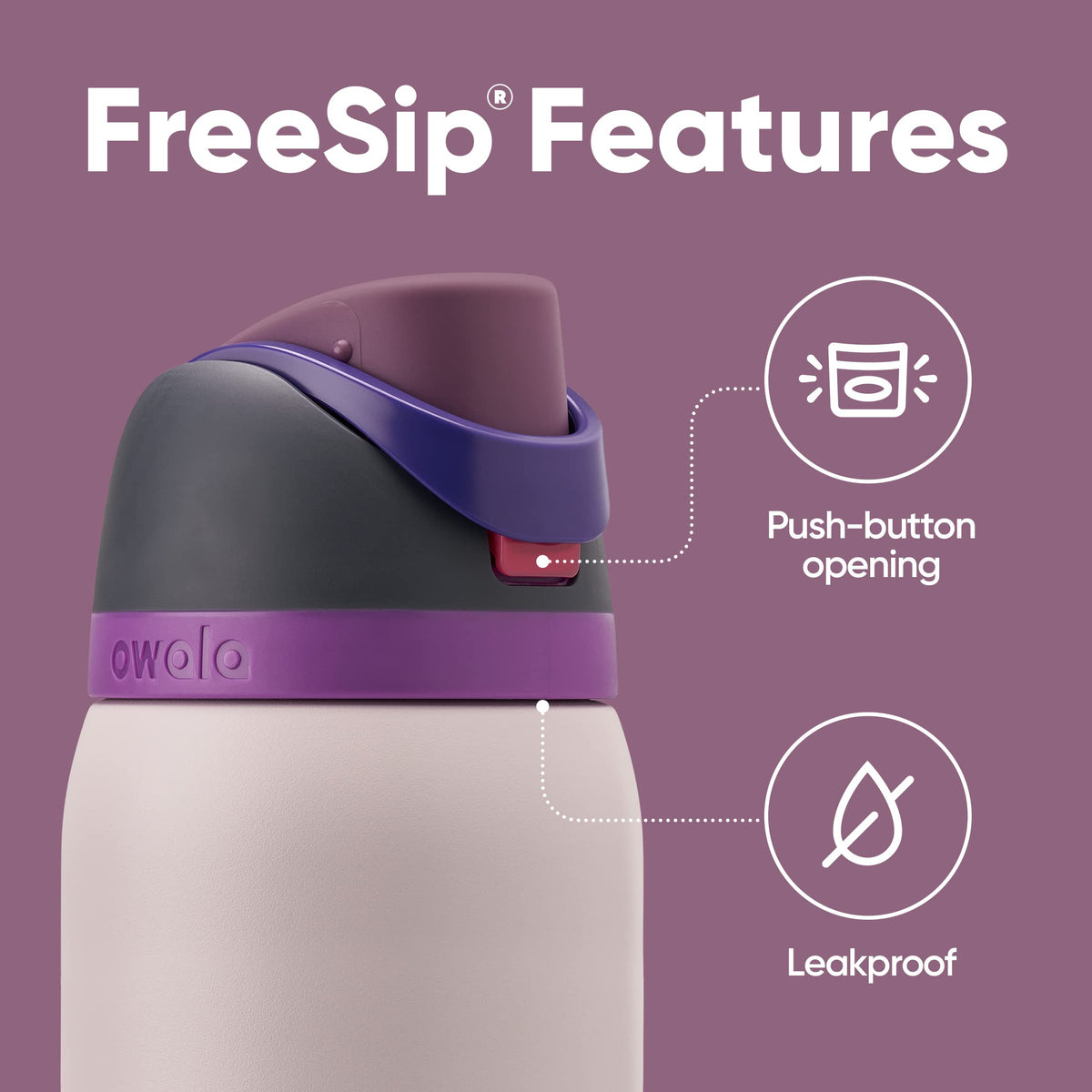 Owala FreeSip straw attachment closeup demonstrating easy sipping on the go