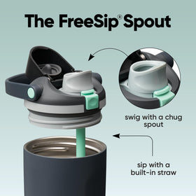 Owala FreeSip Sway bottle with 2-in-1 spout showing versatile sipping options.