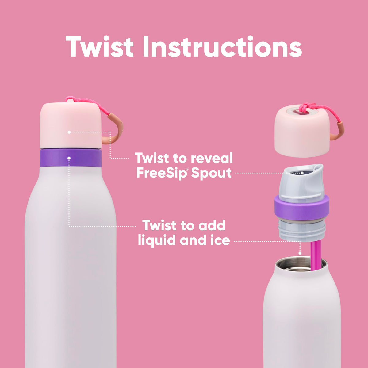 Owala FreeSip Twist bottle showing built-in straw for convenient sipping.