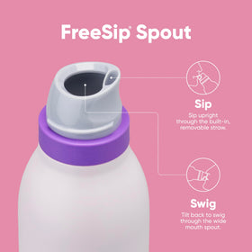 Hand holding Owala FreeSip Twist bottle for on-the-go hydration.