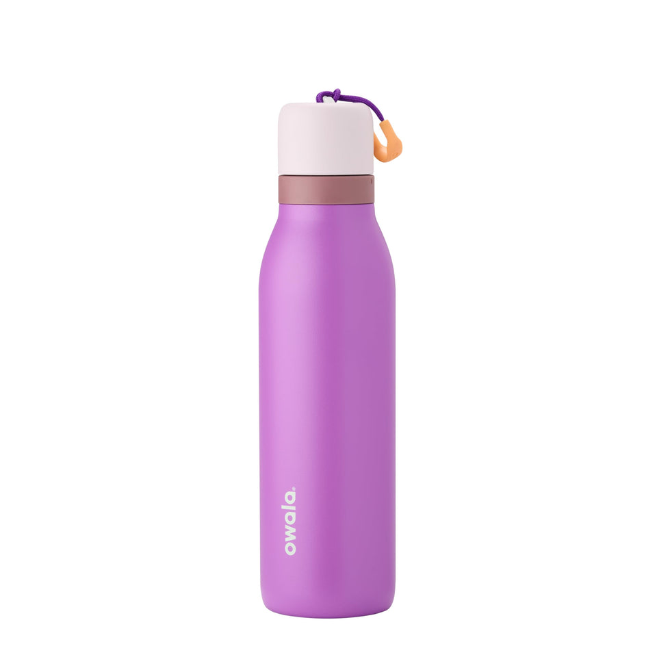 Owala FreeSip Twist bottle in lavender shows the easy carry loop for travel