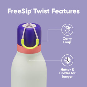 Owala FreeSip Twist spout tilted for swig, demonstrating convenient sipping mode.