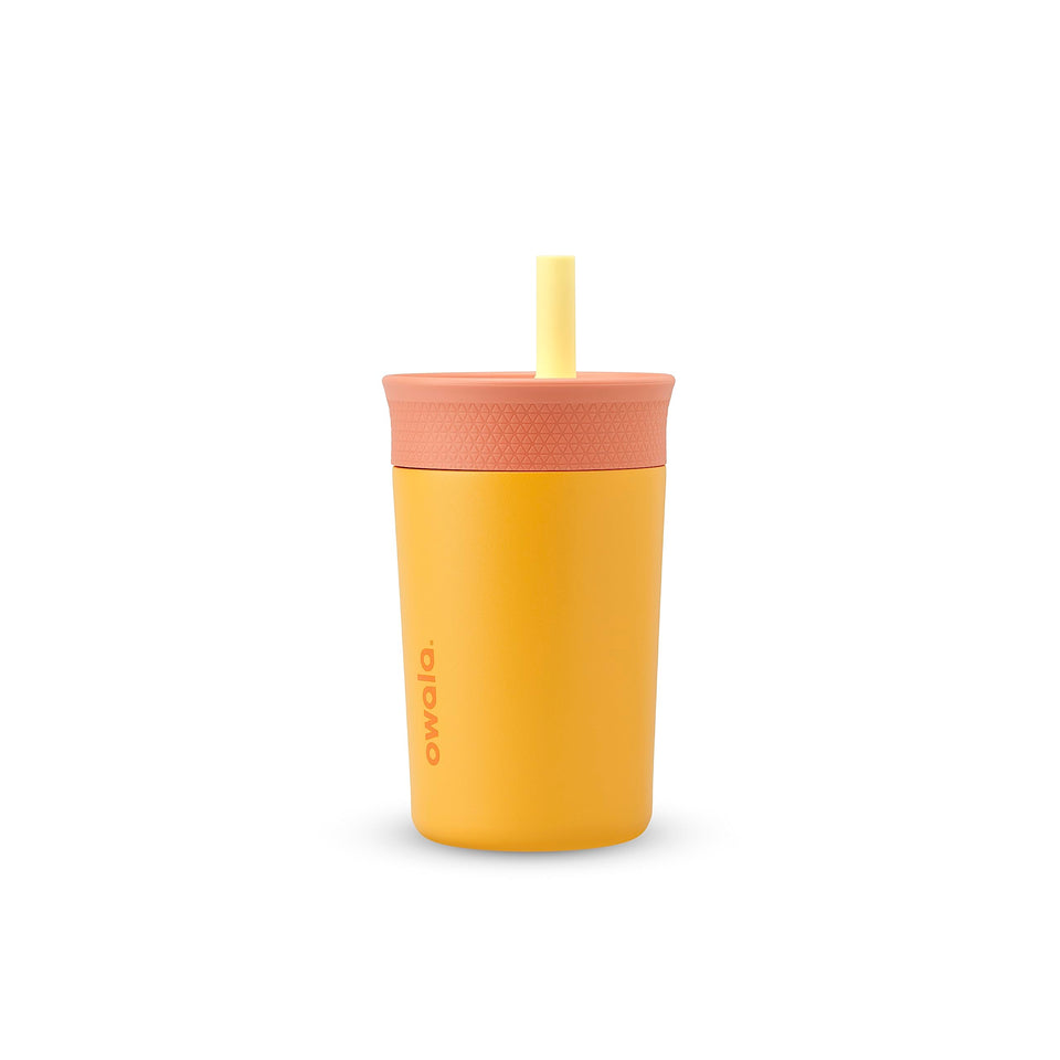 Owala Kids Tumbler 12oz peach-yellow keeps drinks cool during play
