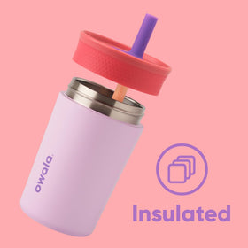 Owala Kids Tumbler showing insulated stainless steel keeps drinks cold longer