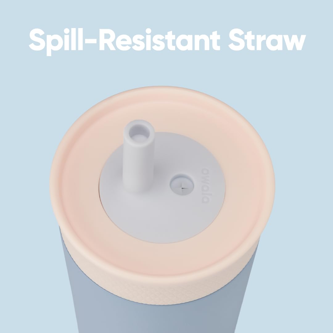 Owala Kids tumbler showing removable silicone straw for easy cleaning after snack time.