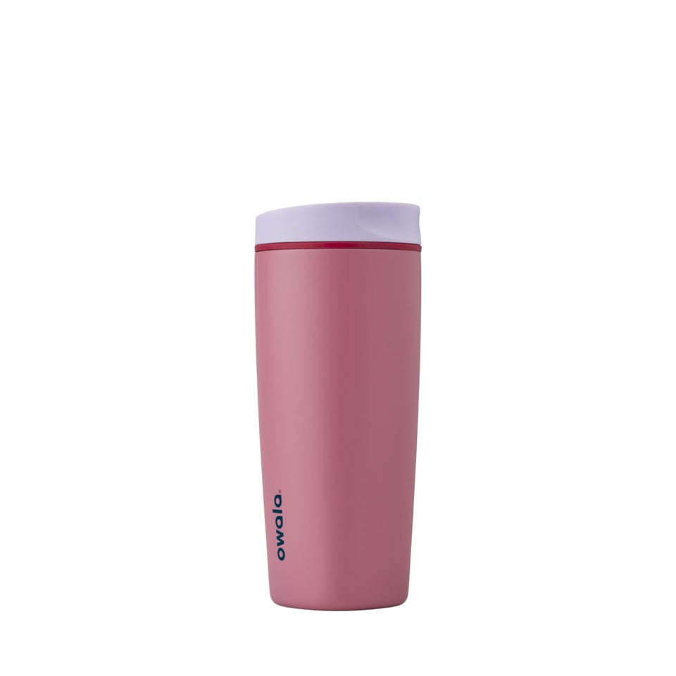 Owala SmoothSip Slider bottle lid keeps liquids sealed for travel.
