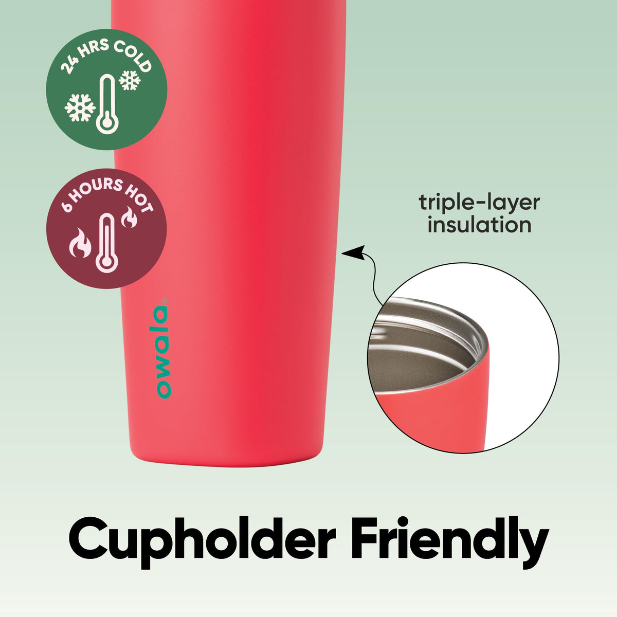 Owala SmoothSip Slider double-wall insulation maintains drink temperature.