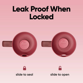 Owala SmoothSip Slider leak-proof lid closed to prevent spills during travel.