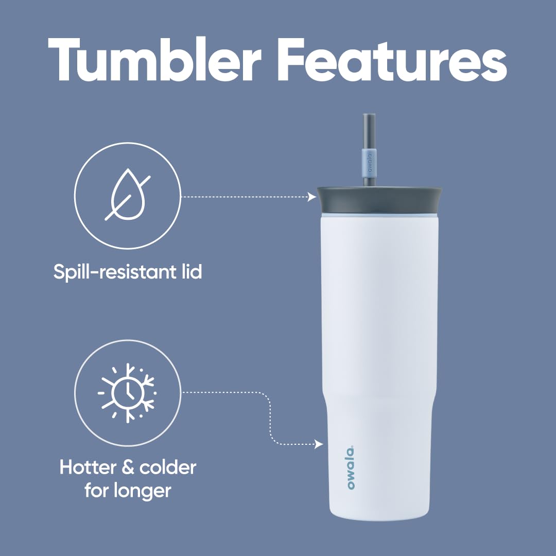 Owala The Great Blue lid with straw enables flexible sip options
