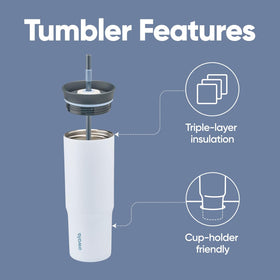 Owala The Great Blue 24 oz tumbler side view shows ergonomic grip