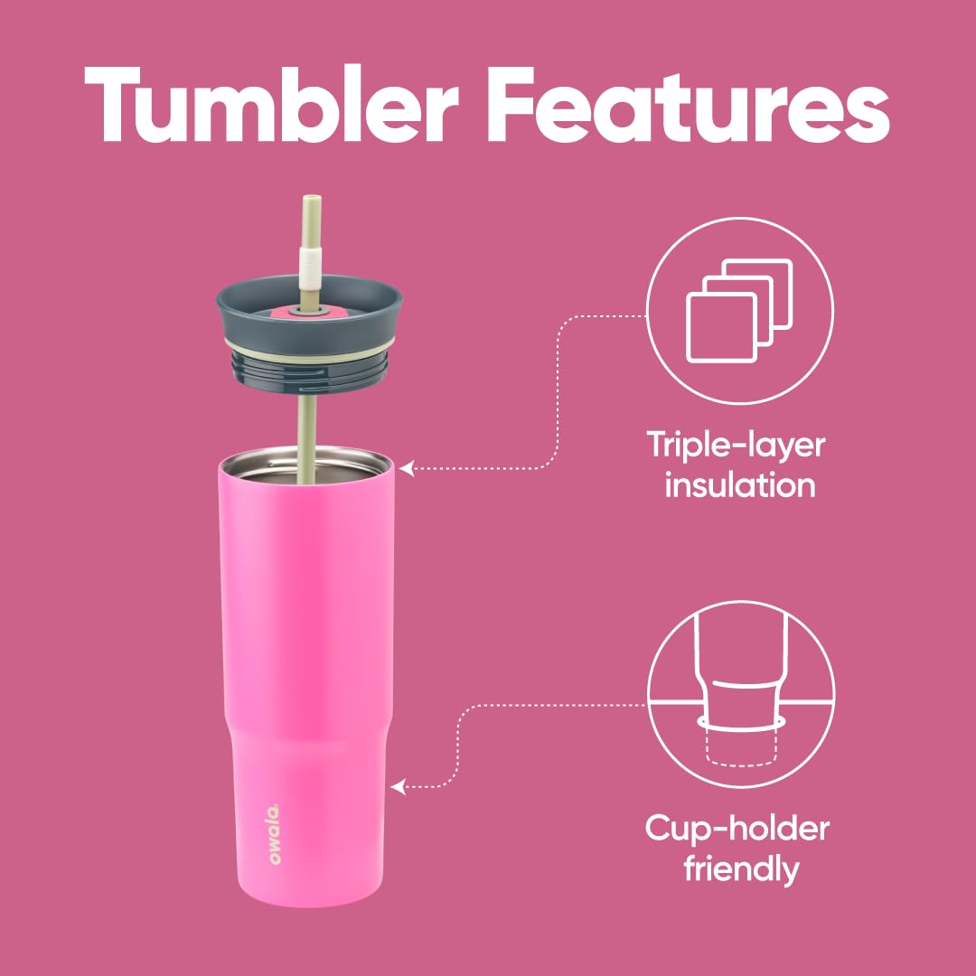 Owala Watermelon Breeze tumbler showing removable straw for easy cleaning