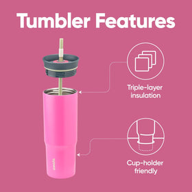 Owala Watermelon Breeze tumbler showing removable straw for easy cleaning