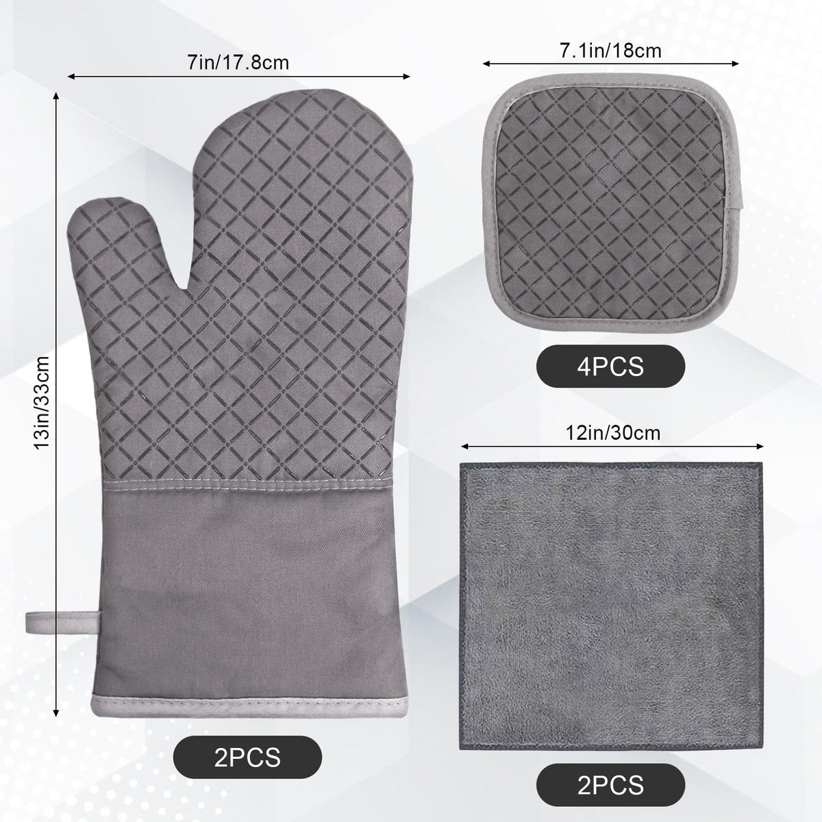 Close-up of non-slip silicone surface on Owfeel mitts for secure grip with warm cookware