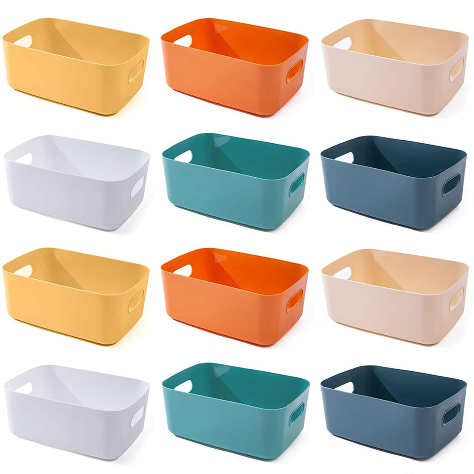 OWill 12-piece plastic storage bins in blue for organized home storage and easy access.