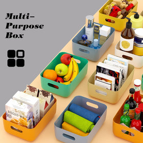 OWill 12-piece plastic storage bins in white for clean storage on shelves and cupboards.