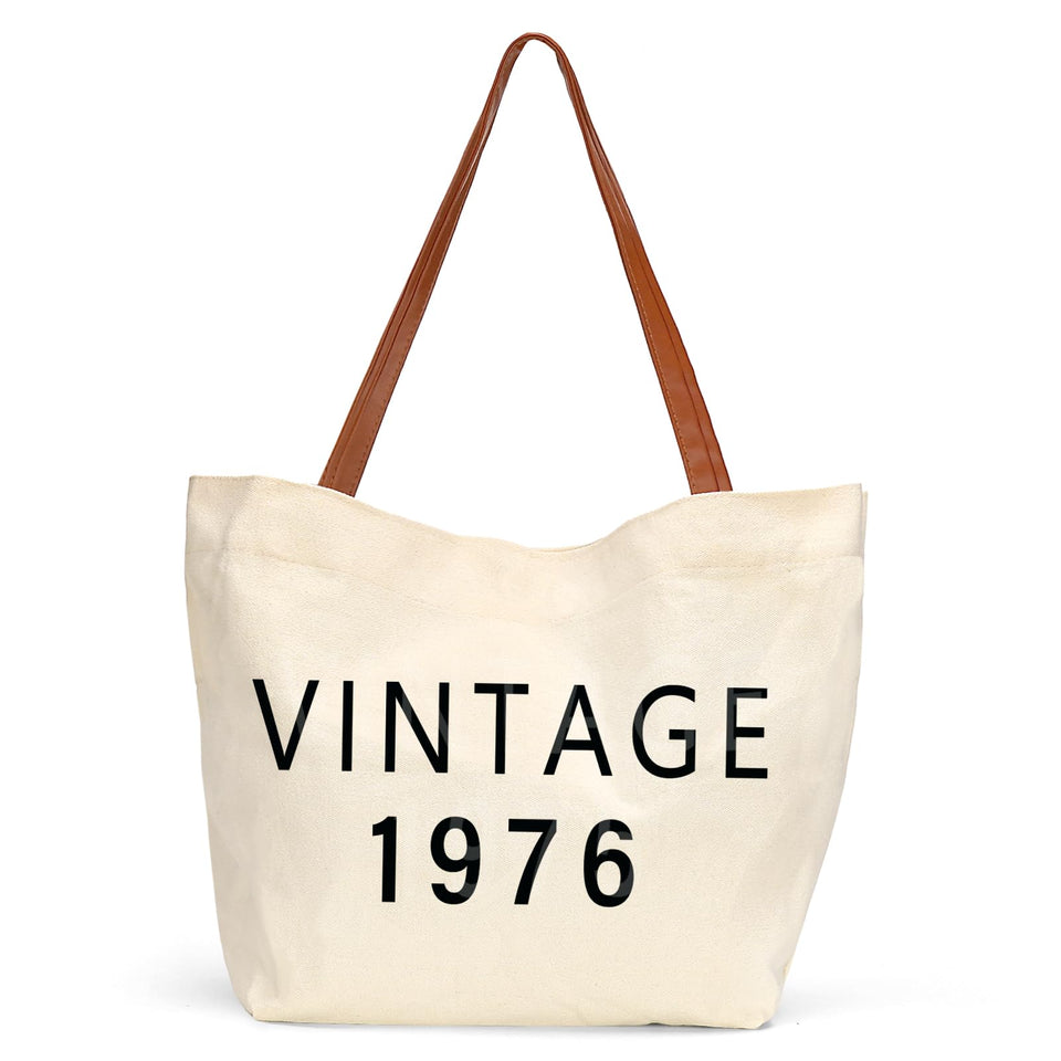 OWSUMER 1976 canvas tote front view shows ample space for daily essentials.