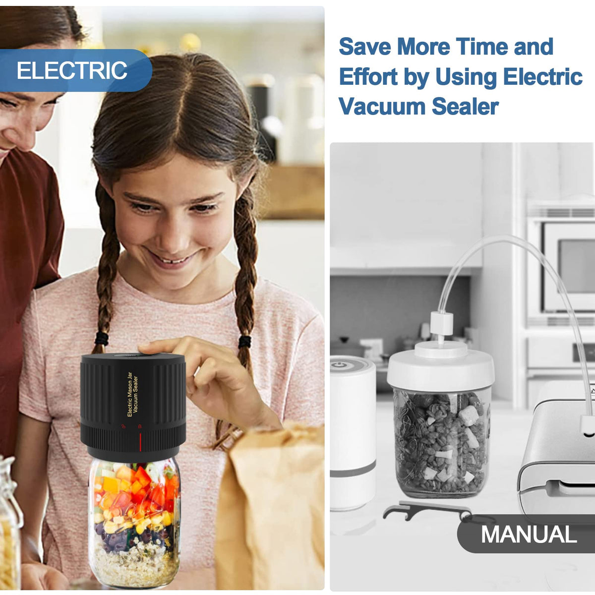 OXLIMKEE vacuum sealer on regular-mouth jar enables airtight sealing for pantry staples.
