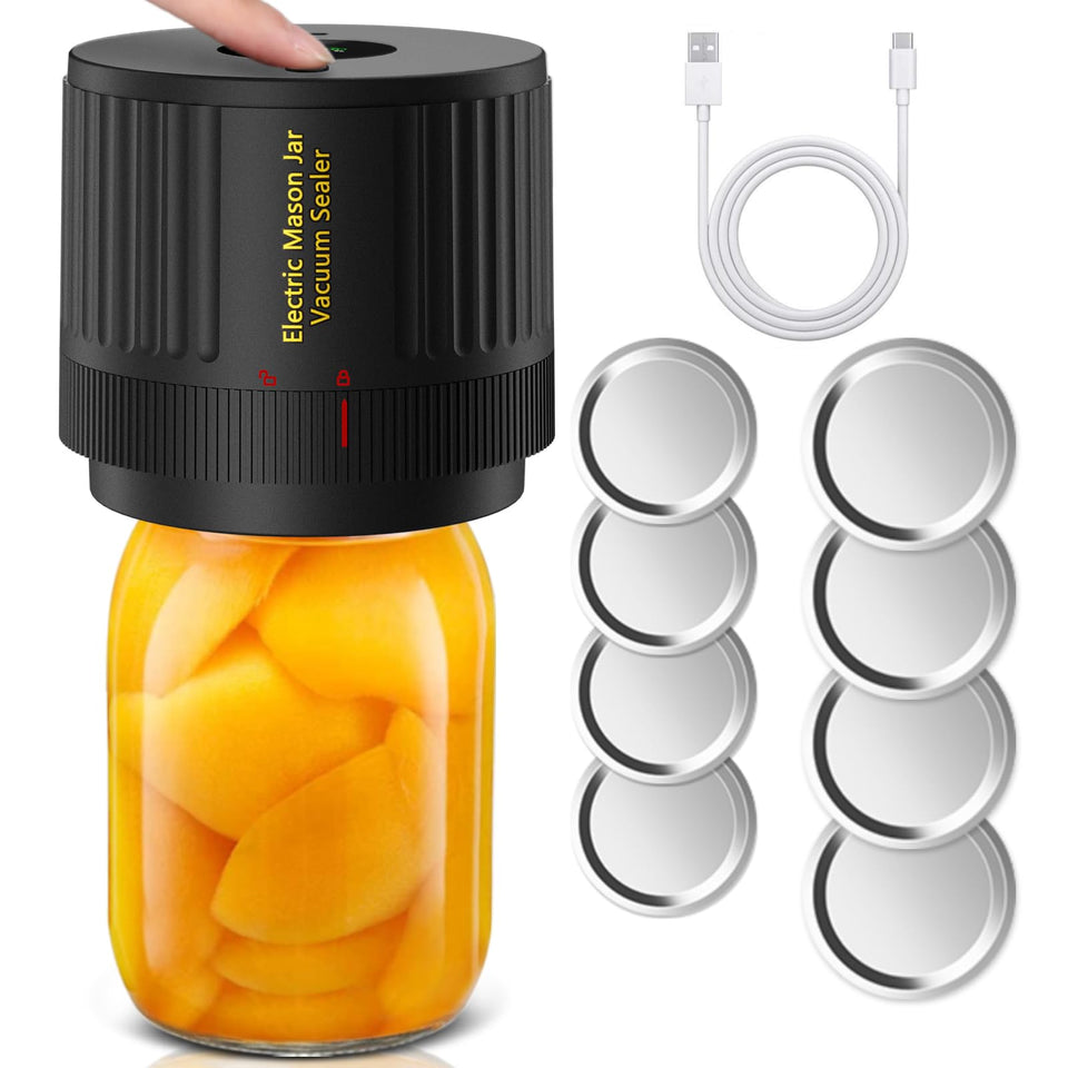 OXLIMKEE electric Mason vacuum sealer on wide-mouth jar helps preserve freshness.